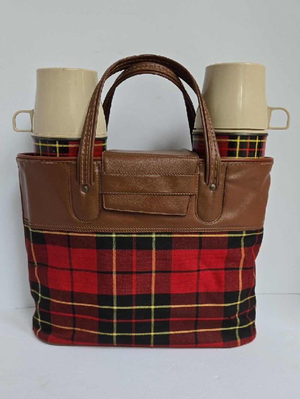 Thermos Brown & Red Plaid Tote Bag with Matching Thermoses & Box - Picture 13 of 13